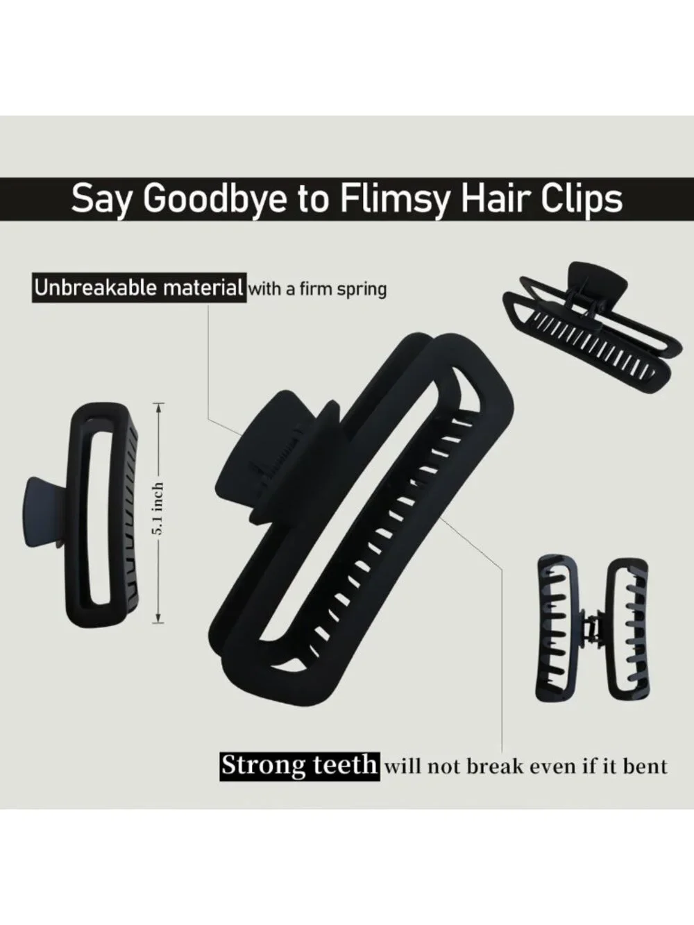 Unbreakable 5-Inch Hair Claw Clips, Square & Rectangle, Neutral Colors, 2 Pack